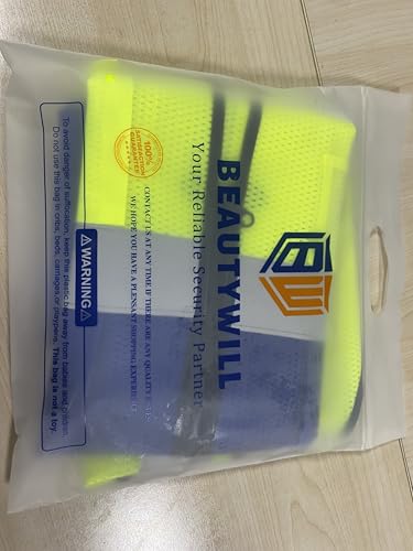 BeautyWill Personalisierte Sicherheitsweste Warnweste mit Text oder Logo und 5 Mehreren Taschen, Warnschutz Arbeitsweste Sicherheitsweste mit 360°Reflektorstreifen (GelbSchwarz-S)