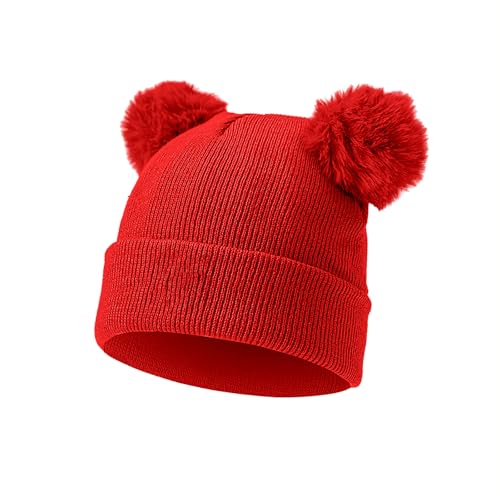 Image of Baby Beanie Hat Toddler Infant Winter Knitted Hat Kids Soft Warm Pom Pom Beanie Cap for Boys Girls (Red, 6-36 Months)