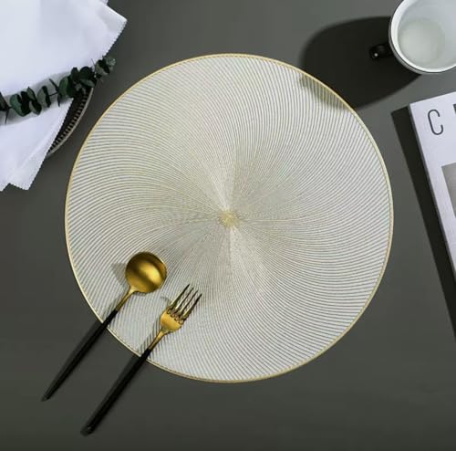 Image of HomeCloud PVC Material Round Shape Table Mat, Dining Table Mat,Table Placemats, Round Mats,Best for Bed-Side Table /Center Table, Dining Table /Shelves (Sparky Circle Gold, Set of 2)