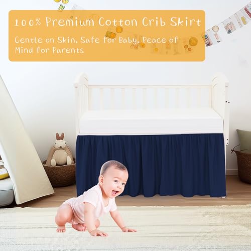 Image of Crib Bed Skirt Dust Ruffle 100% Cotton - Natural, Soft, Breathable for Baby's Delicate Skin, Nursery Toddler Crib Bed Skirt for Baby Boys Girls, Fits Standard Cribs 28 inch x 52 inch with 14 inch Drop