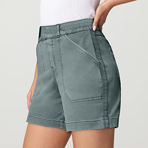 Women's Stretch Twill Shorts Soft Regular Fit Hiking Shorts With Pockets Summer Casual Athletic Shorts Solid Color Chino Bermuda Short A-Blue #TOP3