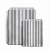 ezkart | 100 x gestreifte Süßigkeitenpapiertüten für Buffets, Hochzeitstorten, Geschenkläden, Kinderpartys, Maße: 12,7 x 17,8 cm (Grau)