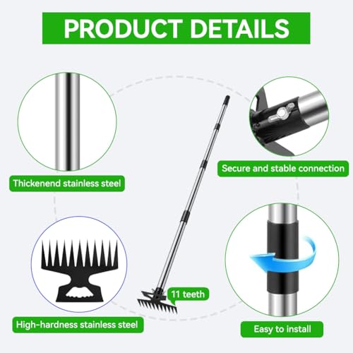 Image of HASTHIP 2-in-1 Weeder Tool 150cm Telescopic Rake Hoe for Garden Care