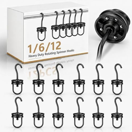 Image of MorningRo 12 Pcs Powder Coating Swivel Hooks 5.4 inch x 1.9 inch Heavy Duty Rotary Spinner Hook Rotating Hanging Oven Painting Spraying Hanger for Wheel Frame Powder Coat Gun Part 250 Lbs Capacity (Black)