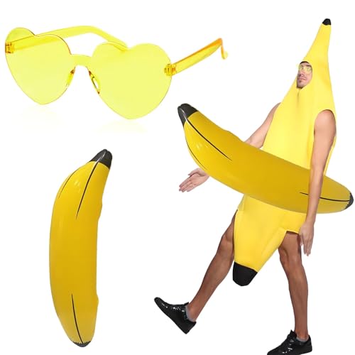 MXYZQDE 3 Stück Set bananen kostüm bananenkostüm Bananenkleidung für Hawaiianische Partys Karneval und Halloween komfortable Materialien einzigartige Geschenke