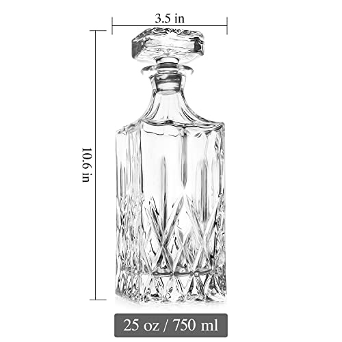 Whiskey Decanter With Glass Stopper ,25 oz Liquor Decanter For Alcohol , Wine , Scotch , Brandy or Bourbon Decanter , Lead-Free Crystal Decanter