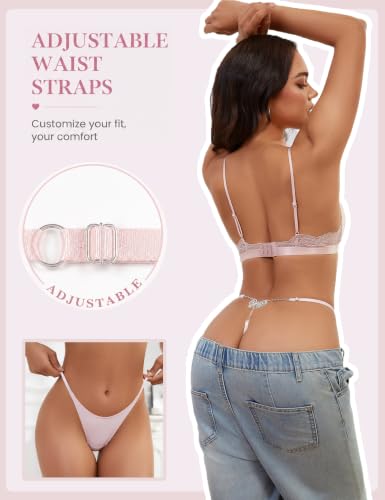 Image of Women's Rhinestone Thong Panties Crystal Chain Low Rise G String Lingerie | Rhinestone Chain T-Back Thong Panties With Adjustable Straps Low Rise G-string Micro Cheeky Shiny Panties Plus Size Underwear