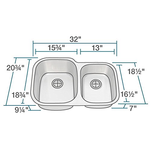 Mr Direct 503L-18 Undermount Stainless Steel 32 In. Double Bowl Kitchen 16G Sink, 16 Gauge #TOP2