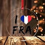 Adorno acrílico de Navidad con texto en inglés 'I Love Francia', recuerdo de país de Francia, 7,6 cm con agujero, decoración divertida para amigos, Navidad, casados, vacaciones, decoración del hogar