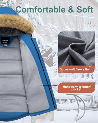 Image of Boy's Winter Coat Waterproof Kids Puffer Jacket Thicken Parka Fleece Lined Bubble Ski Snow Outerwear with Fur Hood