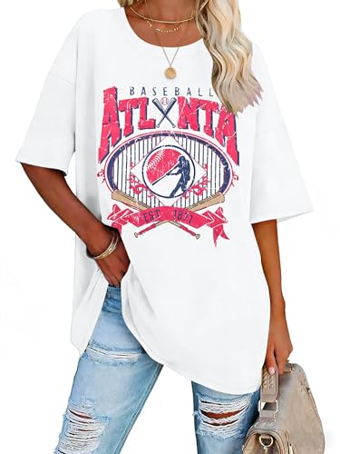 Oversized Baseball Shirt Women: Vintage Baseball Mom Shirts Baseball Season Graphic Tee Game Day Short Sleeve Tops