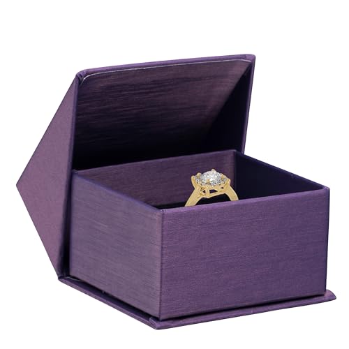 ALLUREPACK Purple Ring Box - Silk Brushed Cardboard Paper Jewelry Gift Box With Elite Modern Angled Closure, Velvet Topped Foam Interior, For Unique Proposal, Engagement or Wedding.