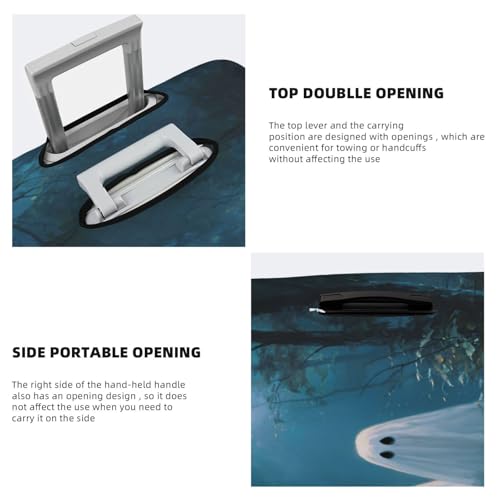 Two Cute Ghosts In The Dark Woods Elastic Travel Luggage Covers Dustproof Scratch-Resistant Suitcase Protector Fit 22-24 Inch3