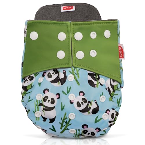 Image of LuvLap Reusable Baby Cloth Diaper, Double Leak Guard, High Absorption, Quick dry, Stain-Proof Comfort & Protection, 3m+, adjustable waist & height with snap buttons, Absorbent insert, blue panda