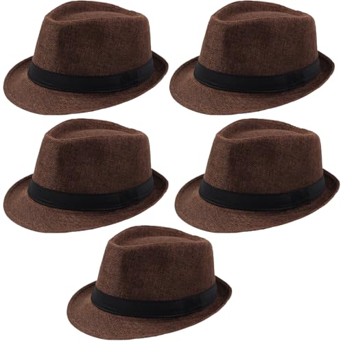 Image of Ultrafun 5 Pack Short Brim Fedora Classic Summer Beach Sun Hat Panama Cap for Men Women