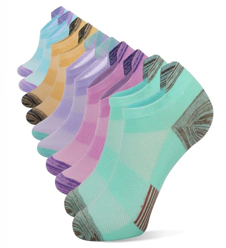Henwarry Women's 10 Pairs Athletic Running Low Cut Socks Thin Cotton Soft Ankle Tab Socks (US, Numeric, 9, 11, Regular, Regular, A07-multicolor)