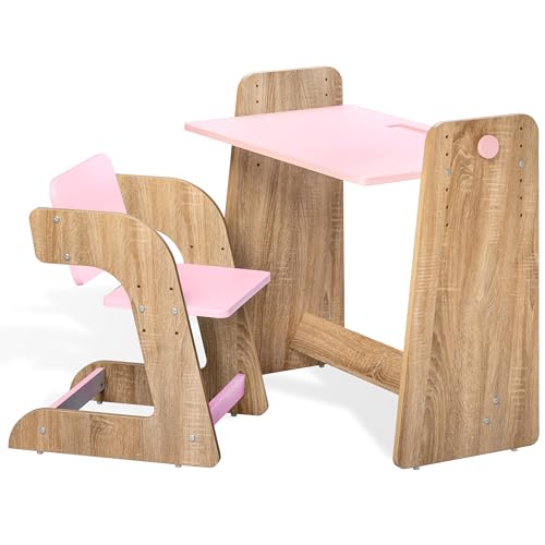Image of Alex Daisy Texas Height Adjustable Kids Study Table & Chair Set | Non-Toxic Safe Material | Soft Coated Premium Finish | Engineered Wood Kids Study Desk (Pink)