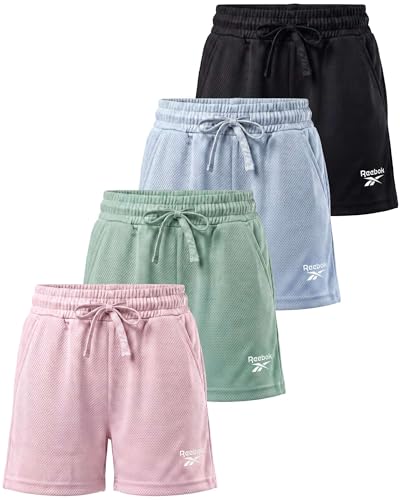 Reebok 4 Pack: Girls Mesh Shorts Athletic Soccer Basketball Volleyball Running Track Softball Sports Gym Workout School 6-16- Set 6 L (10-12)