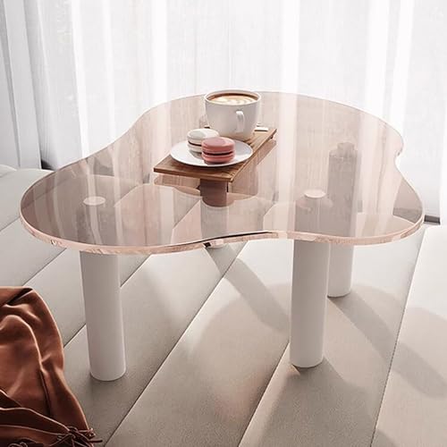 Moderna mesa de centro de cristal con forma irregular de nube, pequeña mesa de cóctel y mesa central para sala de estar y dormitorio
