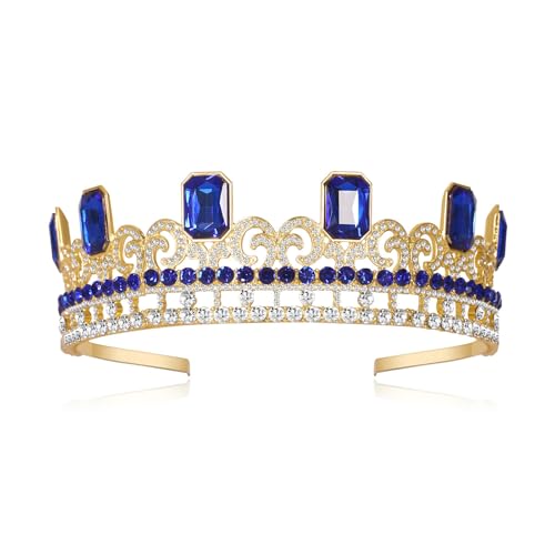 JINSAWW Audrey Descendant Crown Princess Gold Rhinestone Tiara For Women Adults Halloween Birthday Party Costume Gift
