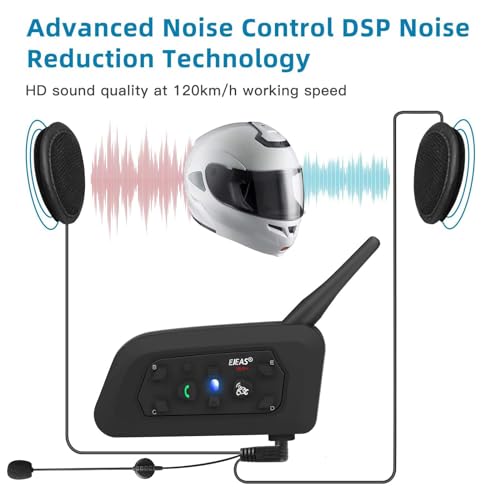 EJEAS VNETPHONE V6 Motorrad Intercom Bluetooth Headsets 1200m bis zu 6 Reiters DSP-Rauschunterdrückung, Wasserdicht, Kommunikationssystem für Motorräder, 2 Stück