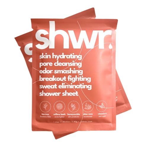 Shwr, Shower Sheet Body Wipes, Individually Wrapped, Extra Large 12'x12', Pack of 10, for Gym Bag or Day Pack
