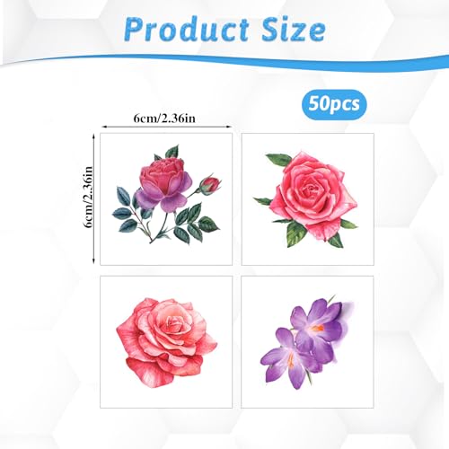 Mozeat Lens 583761_1_0J8KAVIY Temporary Tattoo, 50 Pcs 3D Flower Tattoo Stickers Waterproof Butterfly Temp Tattoos Realistic Rose Peony Lavender Leaf Semi Permanent Fake Tattoos Watercolor Floral Body Art Stickers thumb #1