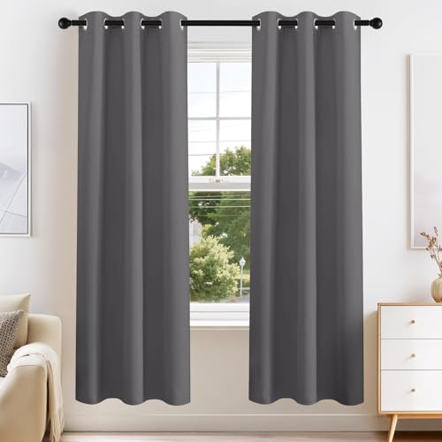 Image of PONY DANCE Gray Black Out Curtains 72 Inch Long 2 Panels Set, Thermal Insulated Room Darkening Grommet Solid Soft Drapes for Bedroom /Living Room Window Decor Light Blocking, W34 x L72 Inch, Grey