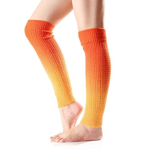 Nanxson Mujer Tejer Degradado de Color Largo Calientapiernas Danza Ballet Yoga Legging TTW0038 (L, Naranja)