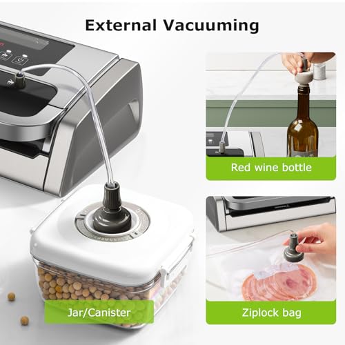 Image of Bonsenkitchen Vacuum Sealer Machine, Powerful Low-Noise Food Vacuum Sealer, Globefish Technology for High-Speed Continuous Working (Full Silver)