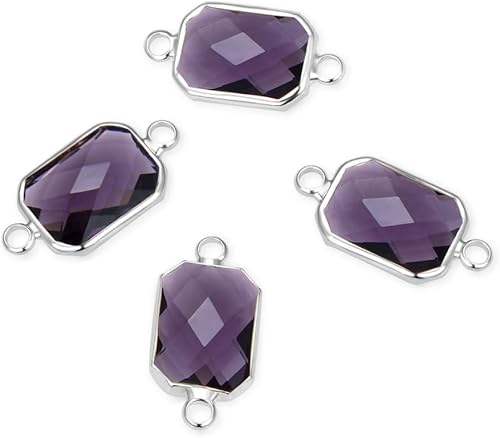 Adabele 10pcs grado A febrero amatista púrpura piedra natal conector rectángulo de corte radiante enlace 0.551 in plateado plata cristal Rhinestone