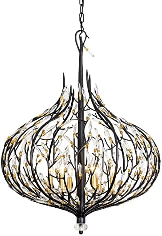 Varaluz Bask 6-Lt Crystal Pendant - Matte Black/French Gold