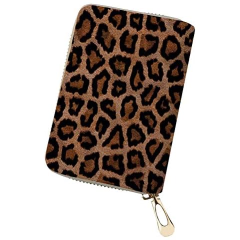 Aulaygo Women's Credit Card Holders Leather Personalised Fashion Leopard Print Card Case Zip FRID Blocking for Ladies Teens Credit Card Protector for 18 Cards Cover