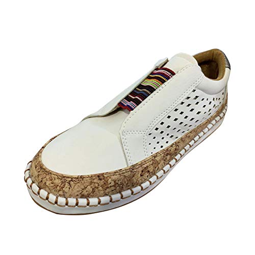 Minetom Damen Walkingschuhe Atmungsaktive Sportschuhe Sommer Slip On Hohl Jogging Fitness Flache Schuhe Freizeitschuhe Segeltuchschuhe Weiß 37 EU