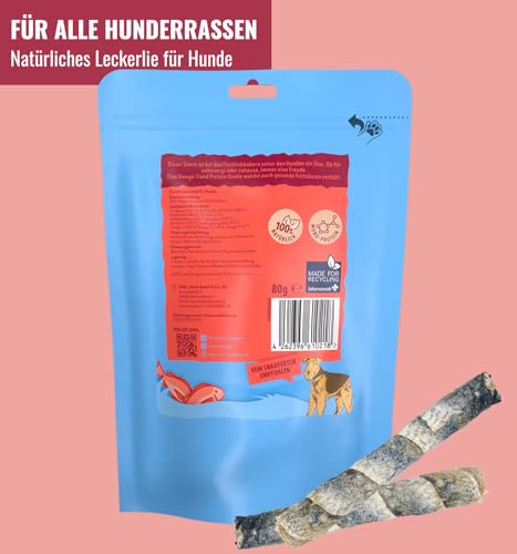 RiNa`s 100% Kabeljau & Lachs - Natürliche Hundeleckerli aus Fisch - 80g Stange