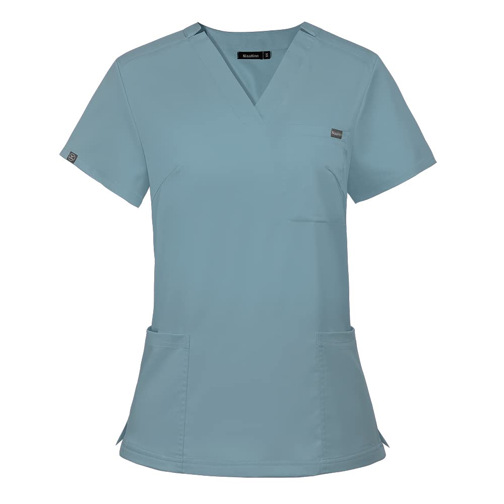 niaahinn Scurb Top with V-neck for Women Multi-color Workwear Medical Nurse Uniform T-shirt (Light Blue,M,Medium)