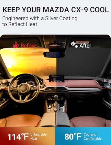 Image of Proadsy 2026 Upgrade Front Windshield Sun Shade Foldable Sunshade Protector Custom Fit 2016-2023 CX-9 CX9 Sport Utility SUV Accessories