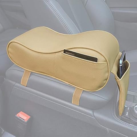 GSPSCN Center Console Armrest Pad Soft Memory Foam Pu Leather with Storage Pockets Seat Cushion (Beige) Cover