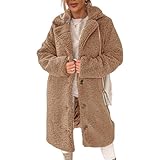 KAJXZ Long Cardigans for Women Fuzzy Fleece Lapel Open Front Sherpa Jacket Winter Warm Solid Color Faux Fur Lined Outwear