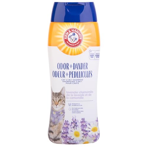 Arm & Hammer 2-in-1 Deodorizing & Dander Reducing Shampoo for Cats, Dander Remover for Dander and Odors, Baking Soda Moisturizes and Deodorizes, Lavender Chamomile Scent, 20 Fl Oz (Pack of 1)