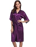 Aibrou Damen Morgenmantel ist aus angenehmer und hochwertiger Satin Textilie hergestellt. Der Stoff fühlt sich sehr schön und angenehm auf der Haut an. Geschnitten wie Kimono. Mit weiten und mittellangen Ärmeln bietet bessere Armfreiheit an