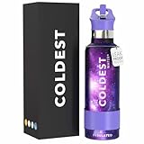 Botella de agua más fría con tapa de popote de boca estándar, termo de metal aislado al vacío, acero inoxidable, reutilizable, a prueba de fugas (21 onzas, morado astro)