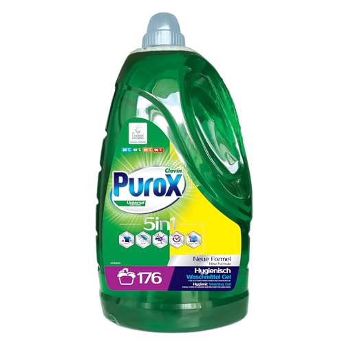 PUROX UNIVERSAL Detergente Lavadora Líquido Gel (176 Lavados) – para todo tipo de tejidos, elimina manchas, totalmente enjuagable, ecológico, protección antical, 5,3 L