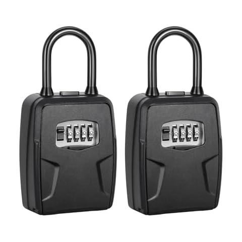 Portable Key Lock Box, Lock Box Wall Mounted for House Key, Car Keys, 6 Key Capacity, Weatherproof Resettable Code (2 Pack, Black) Cover