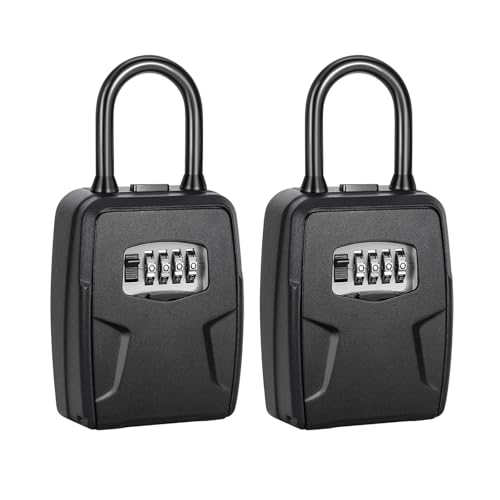 Fayleeko Portable Key Lock Box, 6 Key Capacity, Weatherproof Resettable Code (2 Pack, Black)