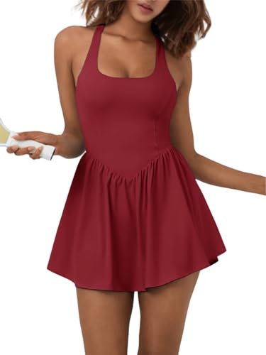 Image of Sexyasasii Women's Summer Athletic Tennis Dress with Built in Shorts and Bra Square Neck Workout Exercise Active Golf Dresses