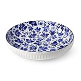 Certified International Madison Serving Bowl - 12 Inches, 108 oz, Premium Porcelain, Ribbed Exterior, and Stunning Blue and White Design - Perfect for salads, pastas, and more