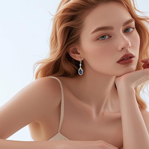 Gold Sapphire Dangle Earrings for Women Teardrop Birthstone Zirconia Earrings Royal Blue Sparkle Rhinestone Crystal Jewelry2