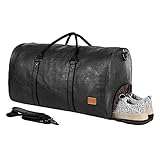 Leather Travel Bag with Shoe Pouch, Gym Sport Bag Waterproof Weekender Overnight Bag, Large Carry On...