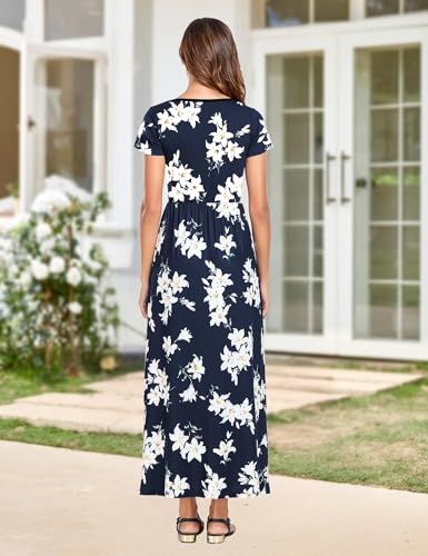Image of Lacavocor Womens Short Sleeve Maxi Dresses Empire Waist Long Dress